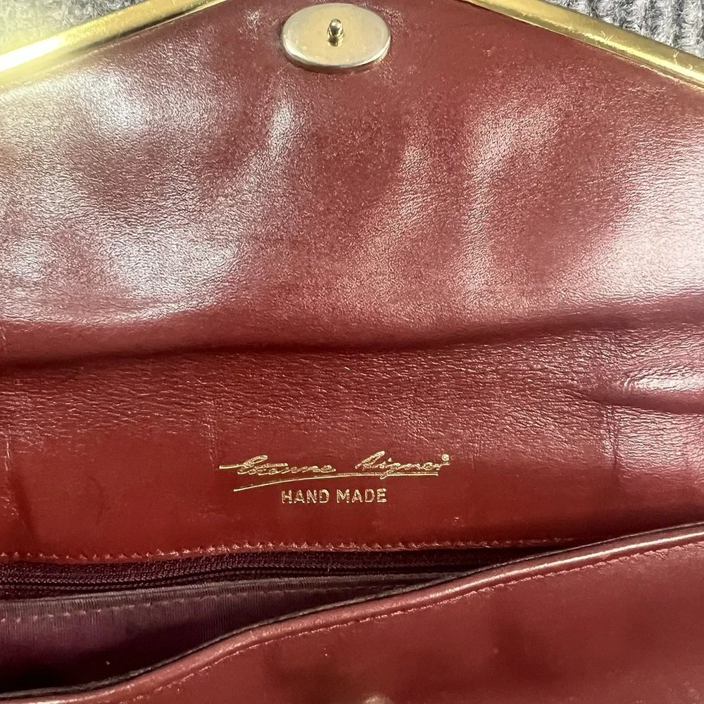 Vintage Etienne Aigner Oxblood Leather Shoulder Bag Clutch 70s Handmade Burgundy
